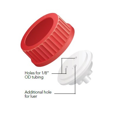 Upchurch Scientific Bottle Cap Assy for GL-45 1 L Bottles, for 1/8 inch OD Tubing, Red, 100/pk - A-620C - Click Image to Close